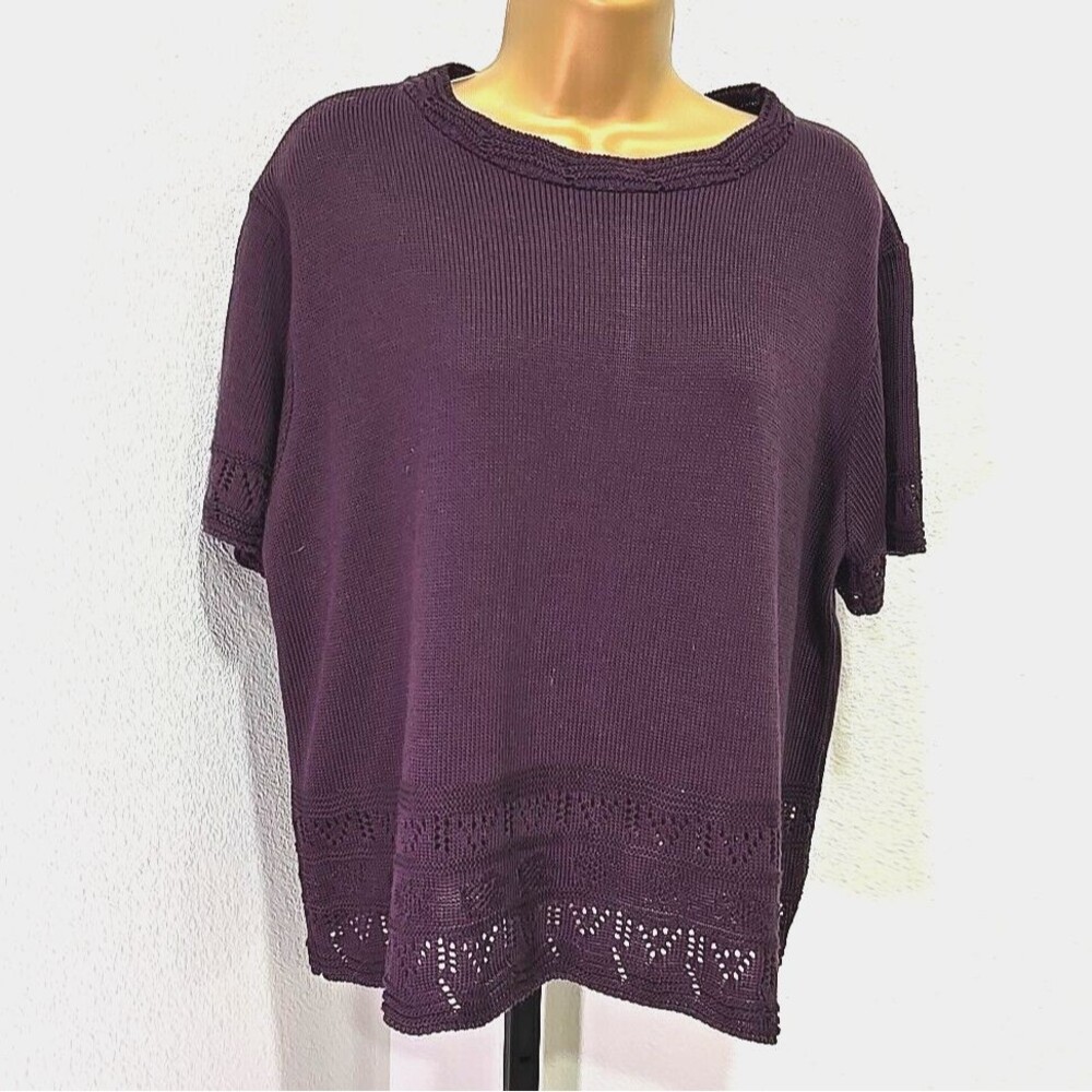 Vintage Purple Short Sleeve Pullover Knit Sweater Women's XLP USA Office Career